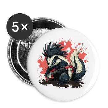 Punk Stinktier mit Bassgitarre - Buttons groß 56 mm (5er Pack) - Weiß - Vorne