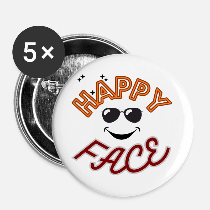 Happy face with glasses. - Buttons large 2.2''/56 mm (5-pack) - white
