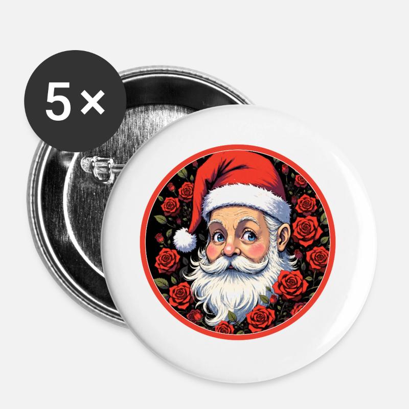 Romantic Santa Claus with roses - Buttons large 2.2''/56 mm (5-pack) - white