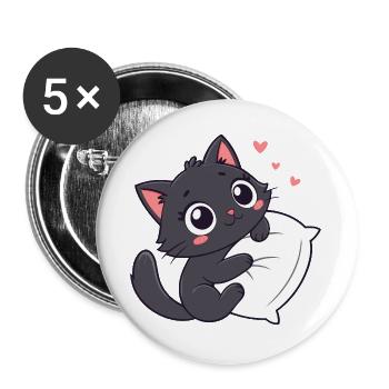 Cuddly Black Kitten on Pillow - Buttons large 2.2''/56 mm (5-pack) - white - Front