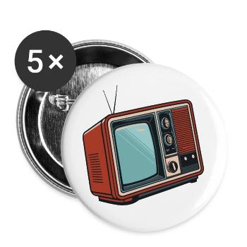 Télévision rétro illustrée Pop Art - Lot de 5 grands badges (56 mm) - blanc - Devant