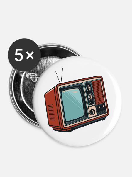 Retro Illustrierte Pop-Art-Fernsehen - Buttons groß 56 mm (5er Pack) - Weiß