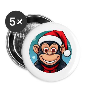 Affen Weihnachten - Buttons groß 56 mm (5er Pack) - Weiß - Vorne