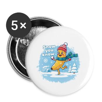 Süße Banane springt im Schnee - Schnee, den du kennst - Buttons groß 56 mm (5er Pack) - Weiß - Vorne