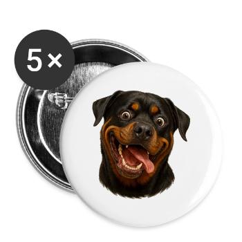 Fröhliches Rottweiler-Gesicht mit Zunge - Buttons groß 56 mm (5er Pack) - Weiß - Vorne