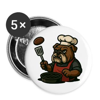 Bulldog Grill Master Flipping Steak Cartoon Art - Buttons large 2.2''/56 mm (5-pack) - white - Front