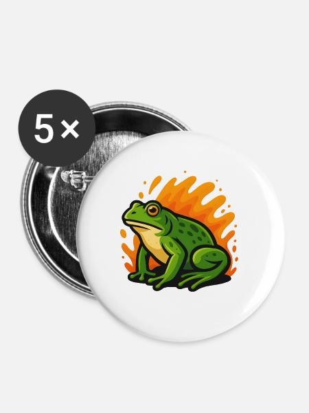 Flammender grüner Goliath-Frosch - Buttons groß 56 mm (5er Pack) - Weiß