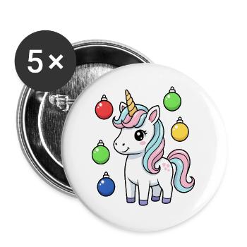 Licorne de Noël mignonne - Lot de 5 grands badges (56 mm) - blanc - Devant
