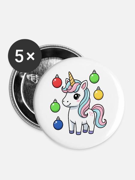 Süßes Weihnachts-Einhorn - Buttons groß 56 mm (5er Pack) - Weiß