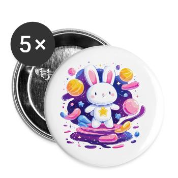 Cosmic Rabbit Star Flight - Buttons large 2.2''/56 mm (5-pack) - white - Front