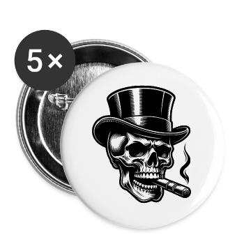 Daring Skull with Elegant Top Hat - Buttons large 2.2''/56 mm (5-pack) - white - Front