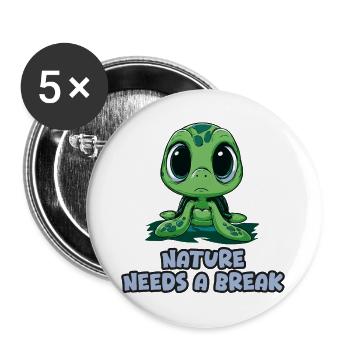 Nature Needs a Break - Turtle - Buttons large 2.2''/56 mm (5-pack) - white - Front