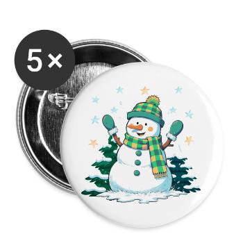 Fröhlicher Schneemann im Winterwald - Buttons groß 56 mm (5er Pack) - Weiß - Vorne
