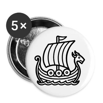 Wikingerschiff - Buttons groß 56 mm (5er Pack) - Weiß - Vorne