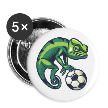 Gecko avec ballon de football - Lot de 5 grands badges (56 mm) - blanc - Devant