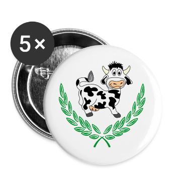 Une jolie vache en couronne de laurier vert - Lot de 5 grands badges (56 mm) - blanc - Devant