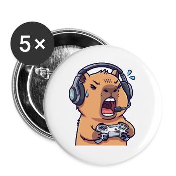 Capybara Gamer Edgy - Video Game Humor T-Shirt - Buttons large 2.2''/56 mm (5-pack) - white - Front