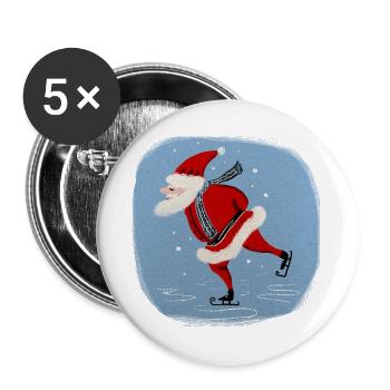 Le Père Noël sur les coureurs - Lot de 5 grands badges (56 mm) - blanc - Devant