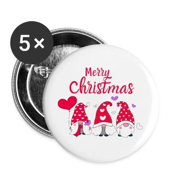Süße Weihnachtszwerge mit Herzen - Buttons groß 56 mm (5er Pack) - Weiß - Vorne