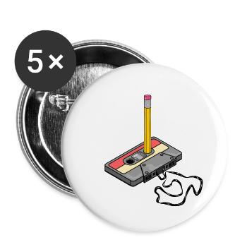 Nostalgia Retro Kassettenband Bleistift 2000 Vibes - Buttons groß 56 mm (5er Pack) - Weiß - Vorne