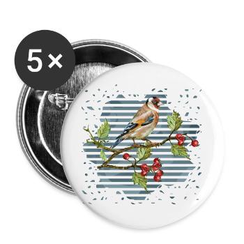 Bunter Vogel - Buttons groß 56 mm (5er Pack) - Weiß - Vorne
