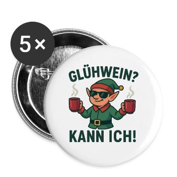 Glühwein Elf mit zwei Tassen - Buttons groß 56 mm (5er Pack) - Weiß - Vorne