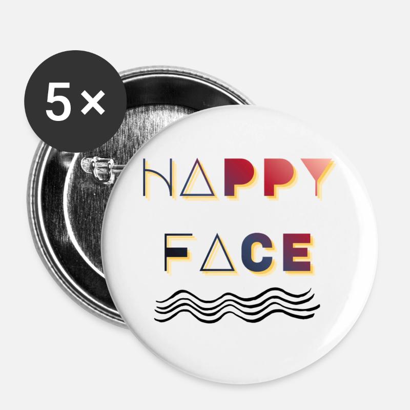 Retro Happy Face - Buttons large 2.2''/56 mm (5-pack) - white