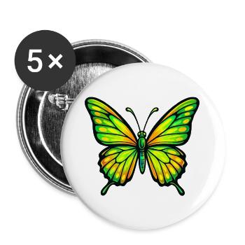 Leuchtender Grün Gelb Schmetterling - Buttons groß 56 mm (5er Pack) - Weiß - Vorne