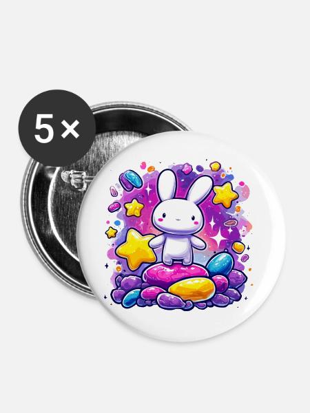 Kuschelbunny im Zuckersturm - Buttons groß 56 mm (5er Pack) - Weiß