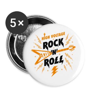 Guitare rock n roll haute tension - Lot de 5 grands badges (56 mm) - blanc - Devant