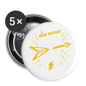Guitare Rockin Roll à haute tension - Lot de 5 grands badges (56 mm) - blanc - Devant