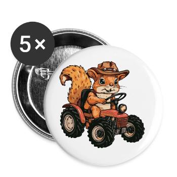 Écureuil Éleveur de Tracteurs - Lot de 5 grands badges (56 mm) - blanc - Devant