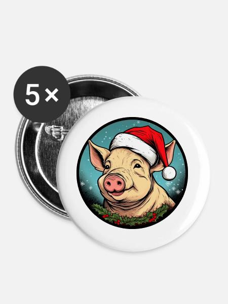 Ferkel Weihnachten - Buttons groß 56 mm (5er Pack) - Weiß