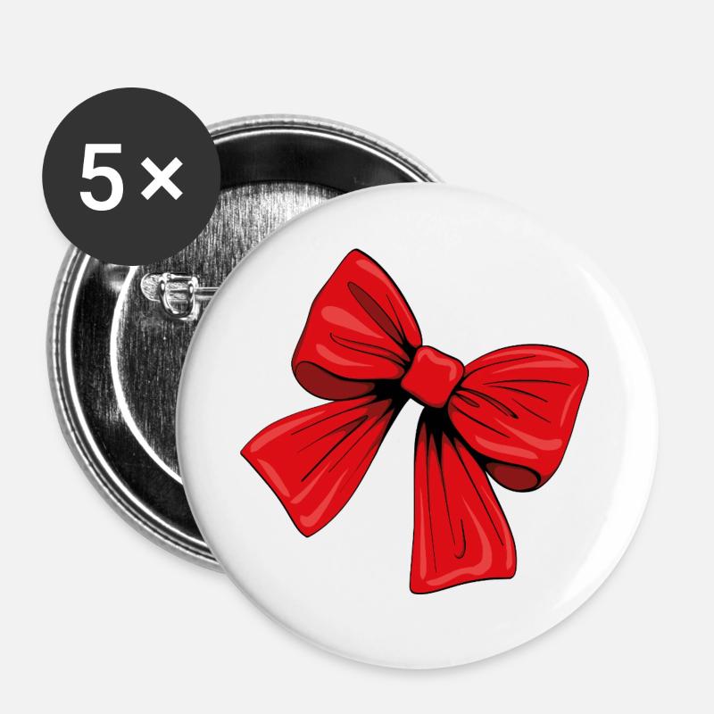 Ruban rouge - Lot de 5 grands badges (56 mm) - blanc
