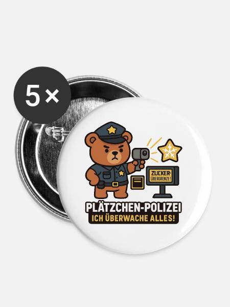Bärpolizei Überwacht Zuckergrenzen - Buttons groß 56 mm (5er Pack) - Weiß