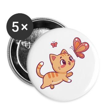 Chaton et Papillon en Joie - Lot de 5 grands badges (56 mm) - blanc - Devant