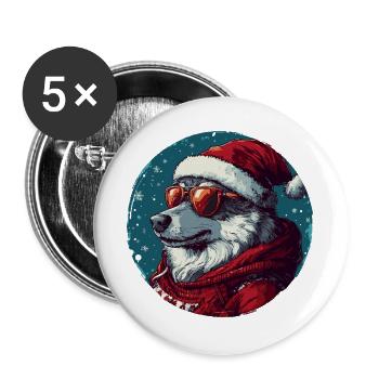 Wolf Weihnachten Christmas Xmas - Buttons groß 56 mm (5er Pack) - Weiß - Vorne