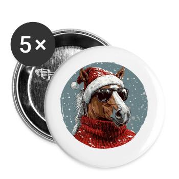 Noël de Noël cheval - Lot de 5 grands badges (56 mm) - blanc - Devant