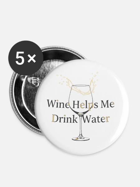 Wein-Wasser-Logik - Buttons groß 56 mm (5er Pack) - Weiß