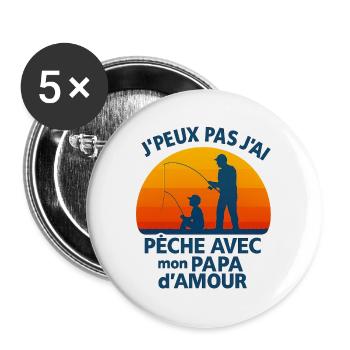 Father and son fishing at sunset - Buttons large 2.2''/56 mm (5-pack) - white - Front