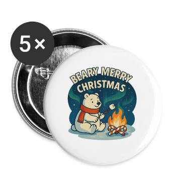 Beary, joyeux feu de camp de Noël - Lot de 5 grands badges (56 mm) - blanc - Devant