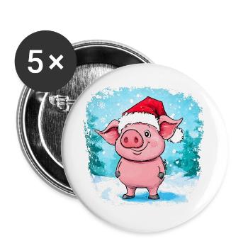 Piggy Christmas - Buttons large 2.2''/56 mm (5-pack) - white - Front