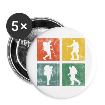 Wandern Wanderung Berge Retro - Buttons groß 56 mm (5er Pack) - Weiß - Vorne