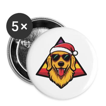 Style Chien en Père Noël - Lot de 5 grands badges (56 mm) - blanc - Devant