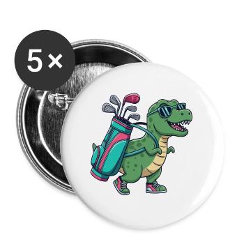Witziger Dinosaurier-Golfer Cartoon Cooles Golftier - Buttons groß 56 mm (5er Pack) - Weiß - Vorne