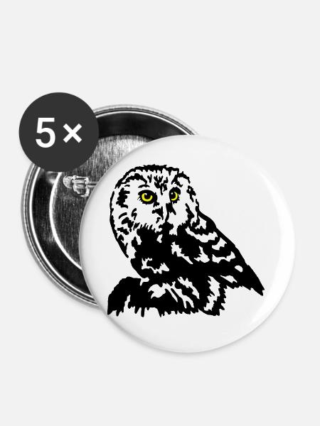 Steinkauz Eule - Buttons groß 56 mm (5er Pack) - Weiß