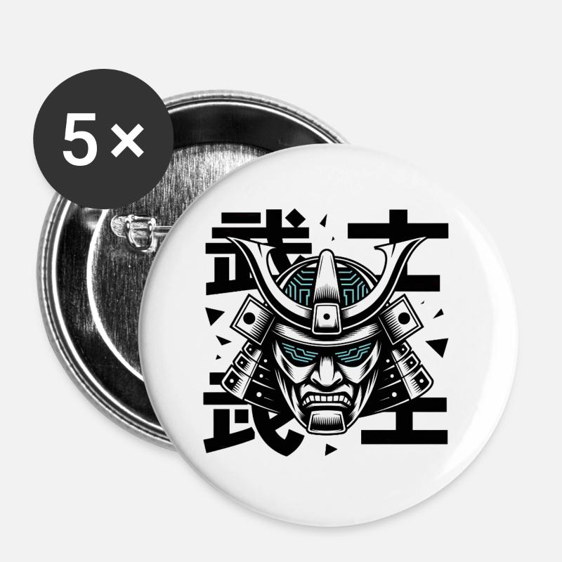 Futuristische Samurai-Masken-Glyphe - Buttons groß 56 mm (5er Pack) - Weiß