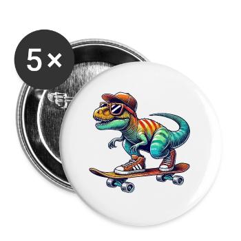 Lustiger Dinosaurier, der auf Skateboard skatet, Cartoon-Skate. - Buttons groß 56 mm (5er Pack) - Weiß - Vorne