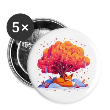 Fuchs unter Herbstbaum - Buttons groß 56 mm (5er Pack) - Weiß - Vorne