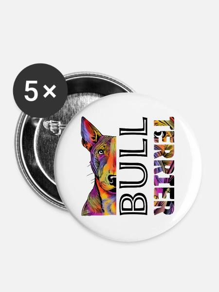 Farbenfroher Bull Terrier - Buttons groß 56 mm (5er Pack) - Weiß